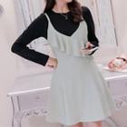 Set: Long-sleeve Top + Ruffle Strap Dress