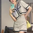 Elbow-sleeve Button-up Top / Mini A-line Skirt