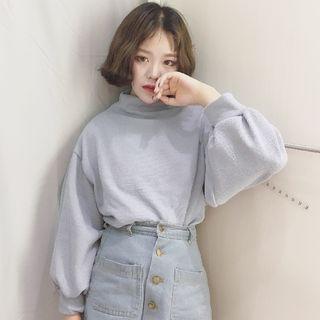 Long Sleeve Mock Collar Plain Top
