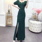 Square-neck Short-sleeve Mermaid Evening Gown