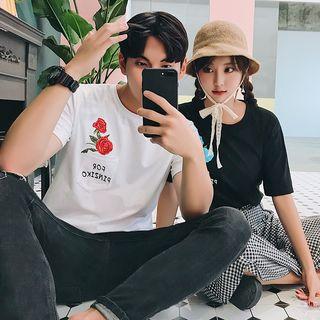Couple Matching Short-sleeve Embroidery T-shirt