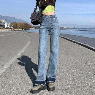 Paneled Low Waist Washed Wide Leg Jeans