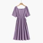 Ruched Short-sleeve Midi A-line Dress Dress - Purple - One Size