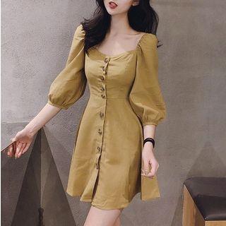 Square-neck 3/4-sleeve A-line Dress