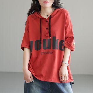 Short-sleeve Lettering Hood T-shirt