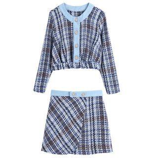 Long-sleeve Tweed Top / Slim-fit Tweed Skirt