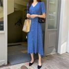 V-neck Polka-dot Shirtdress Blue - One Size