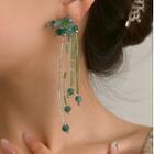 Faux Gemstone Fringed Earring 1 Pair - Green - One Size
