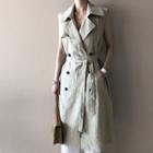 Belted Long Linen Trench Vest