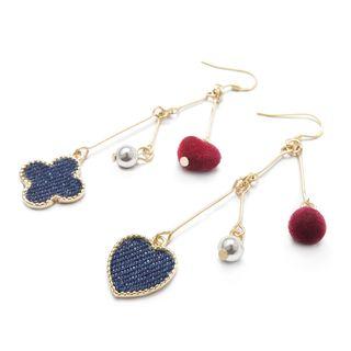Non-matching Flannel Clover & Heart Dangle Earring