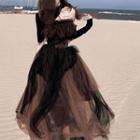 Long-sleeve Cutout Mesh Dress