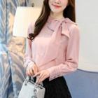 Bow Accent Long-sleeve Chiffon Blouse