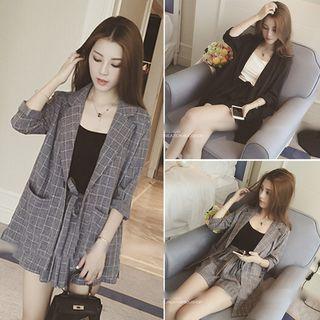 Set: Button Jacket + Camisole Top + Wide-leg Shorts