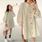 Long-sleeve Button Mini A-line Dress Milky White - One Size