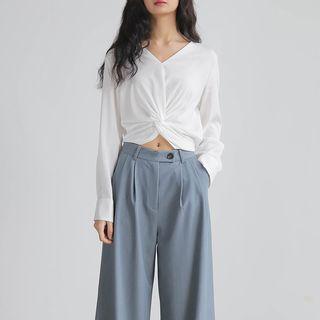 Tie-front Long-sleeve Top
