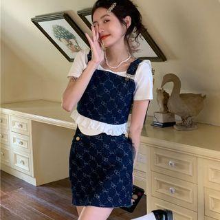 Short-sleeve Plain T-shirt / Heart Print Denim Vest / Mini Pencil Skirt / Midi Pencil Skirt