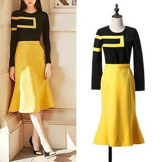 Colour Block Long-sleeve Mermaid Dress