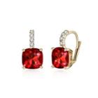 Simple And Elegant Champagne Plated Gold Geometric Red Austrian Element Crystal Earrings Champagne - One Size