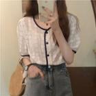 Short-sleeve Button-up Lace Top White - One Size
