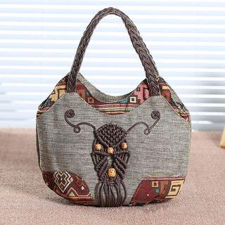 Patterned Woven Applique Tote Bag Brown - One Size