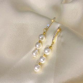 Faux Pearl Rhinestone Dangle Earring 1 Pair - Gold & White - One Size