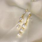 Faux Pearl Rhinestone Dangle Earring 1 Pair - Gold & White - One Size