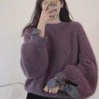 Lace-up Bubble Sleeve Plain Sweater