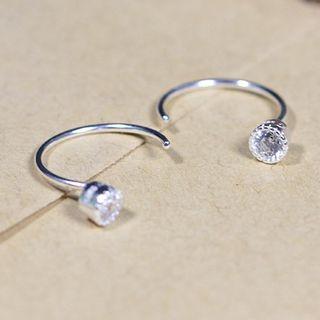 925 Sterling Silver Rhinestone Open Hoop Earring Silver - One Size