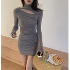 Turtleneck Shirred Cutout Mini Bodycon Dress