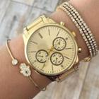 Rhinestone Open Bangle Gold - One Size