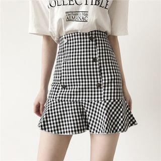 Ruffle Hem Gingham A-line Skirt