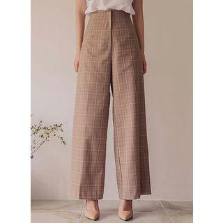High-rise Wide-leg Plaid Pants