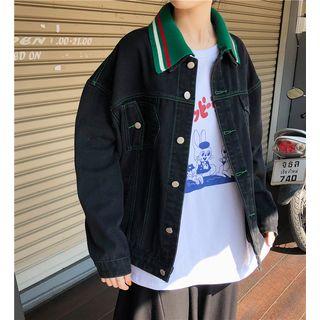 Knit Panel Denim Jacket Black - One Size