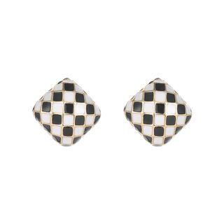 Check Stud Stud Earring 1 Pair - Earrings - Houndstooth - Black & White - One Size