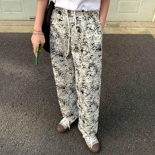 Floral Print Wide-leg Pants Black & White - One Size