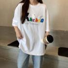 Short-sleeve Fleece Letter Embroidered T-shirt
