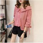 3/4-sleeve Plaid Buttoned Blouse