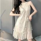 Halter Flower Embroidered Mesh Dress As Shown In Figure - One Size
