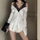 Mock Two Piece Long-sleeve Lace Panel Shirt White - One Size