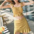 Set: Ruffle Trim High-waist Bikini + Swim Skirt