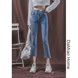 Asymmetric High-waist Slim-fit Crop Jeans
