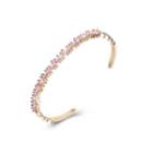 Elegant Plated Champagne Gold Open Bangle With Pink Cubic Zirconia Champagne - One Size
