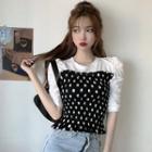 Mock Two-piece Short-sleeve Dotted Panel Top