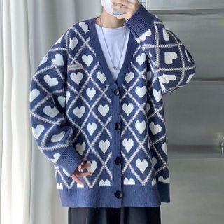 V-neck Heart Knit Cardigan