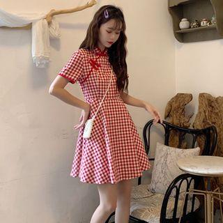 Traditional Chinese Short-sleeve Gingham A-line Dress