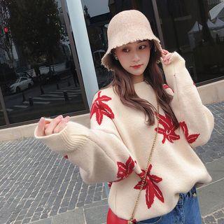 Loose Fit Leaf Jacquard Sweater