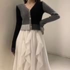 Color Block Cardigan Gray & Black - One Size