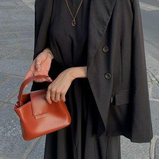 Snap-button Square Tote Bag With Strap
