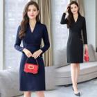 Long-sleeve V-neck Straight-fit Dress