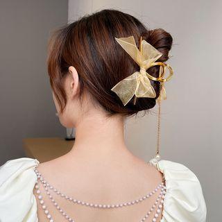 Bow Mesh Alloy Hair Clamp Champagne - One Size